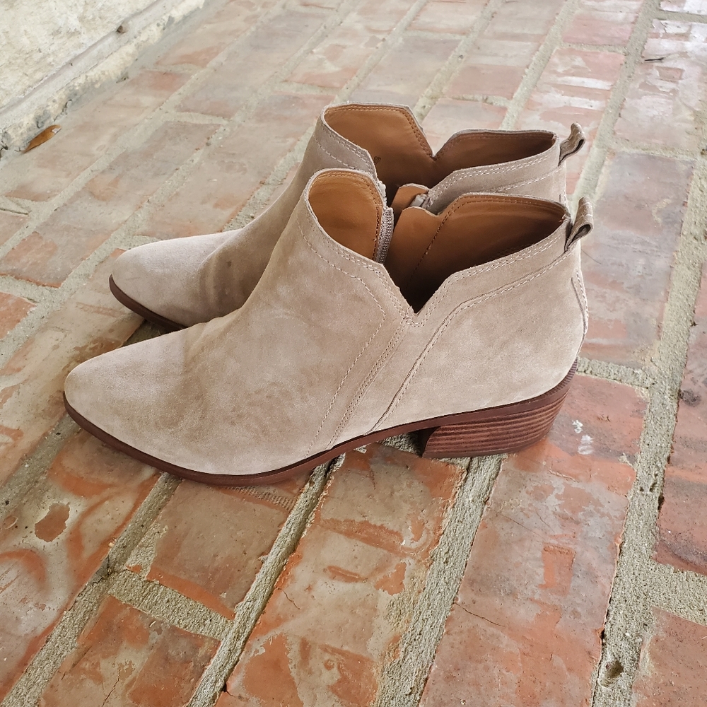 Franco Sarto Paivley Brown Suede Leather Slip On Side Notch Zip Ankle Boots